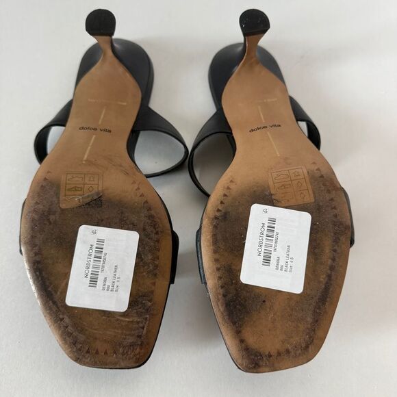 Dolce Vita Women’s Genora Black Leather Heels Square Toe Slide Sandals Size 9.5 - Picture 8 of 8